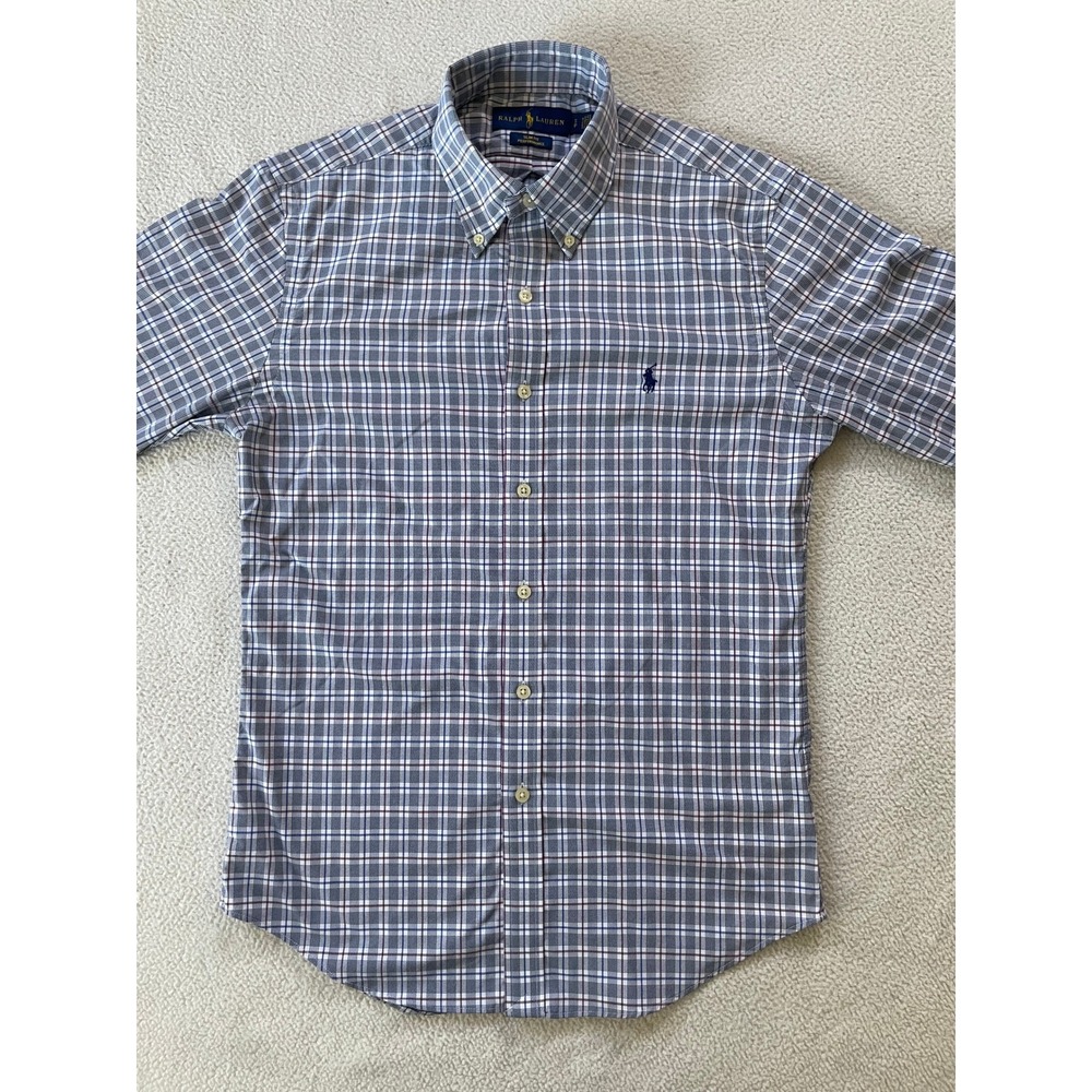 Ralph Lauren Mens Small Button Down Shirt Blue Plaid Slim Fit Performance Preppy - Picture 14 of 16